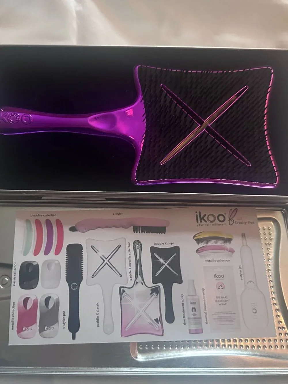 ikoo Paddle X Pops NIB BlowDry Styling Hair Brush Metallic PinkPurple LoveAffair